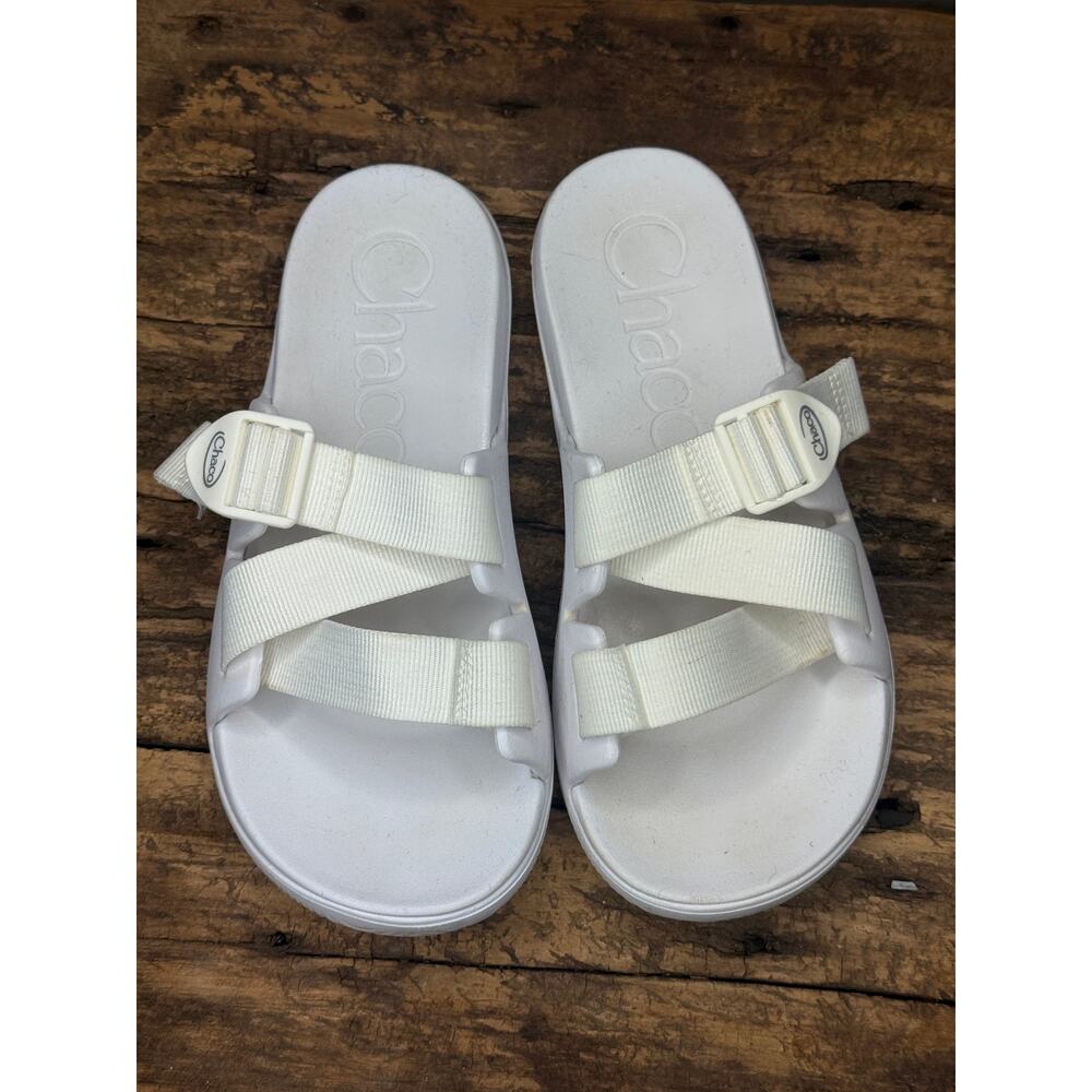Chaco Chillos Slide Sandals Womens Size 8 White Adjustable Strap Summer